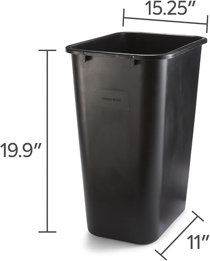 COASTWIDE Professional Indoor Trash Can Without Lid, Black Soft Molded Plastic, 10.25 Gallon