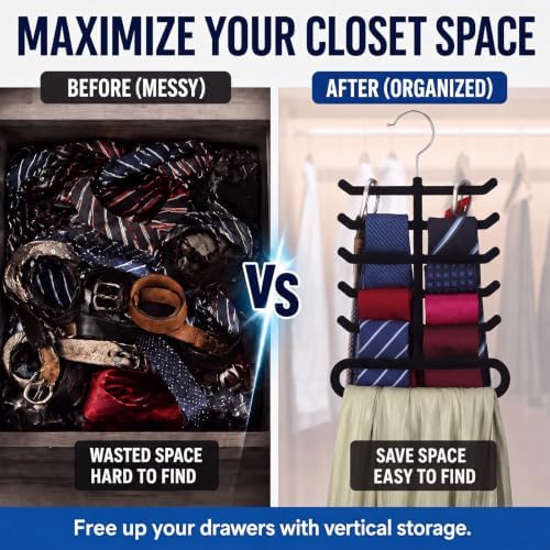Kathfly Tie Hanger Organizer Multilayer Black Velvet Tie Holders for Closet - Image 5