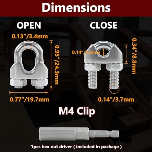 16PCS M4 3/16-1/8 Inches Stainless Steel Wire Rope Clips Cable Clamps - Image 2