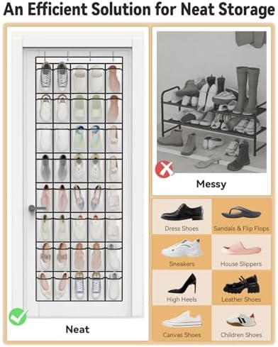 dodowin Over Door Shoe Organizers, 2 Pack, 40 Pockets Each, White - Image 6