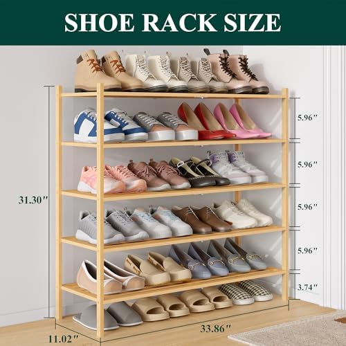 Smiry Bamboo Shoe Rack, 5 Horizontal Slats, 5 Tier - 33.9" Wide, Natural - Image 2