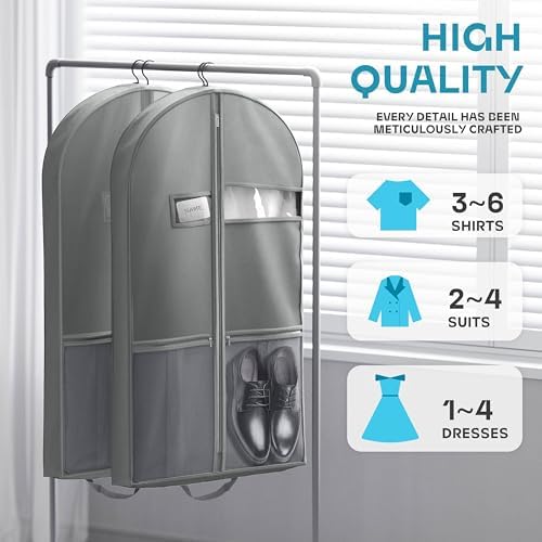 Lazebox 43" Travel Garment Bag with Accessories Zipper Pocket, Heavy Duty Suit Bag for Suits, Tuxedos, Dresses, Coats, Grey, 1 pack - Image 2