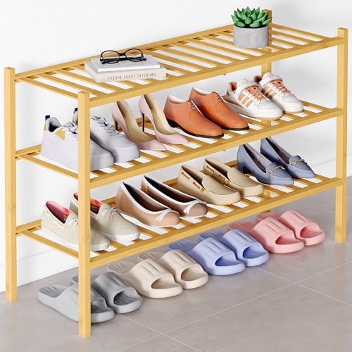 Smiry Bamboo Shoe Rack for Closet, 3 Tier - 33.86" Wide, Natural by Smiry