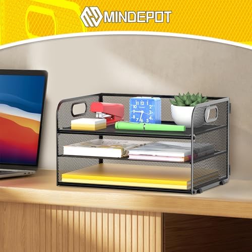MINDEPOT 3 Tier Paper Organizer Tray with Handle, Mesh Letter Tray - Image 6