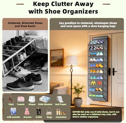 PAULONE 10-Pocket Multi-Use Over the Door Organizer, Heavy Duty 95lbs Capacity with Breathable Mesh, Versatile Hanging Storage for Shoes, Toys, Office Supplies-Classic (Slate Grey, 10-Shelf,) - Image 7