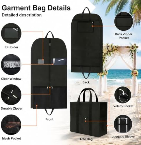 2 Pack Garment Bag, Closet Storage Garment Bag Carry On with Shoe Pocket - Image 2