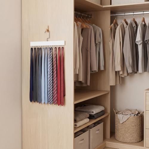 StorageWorks Tie Hanger with 20 Swivel Hooks, 2 Pack Wooden Hanger, White - Image 7