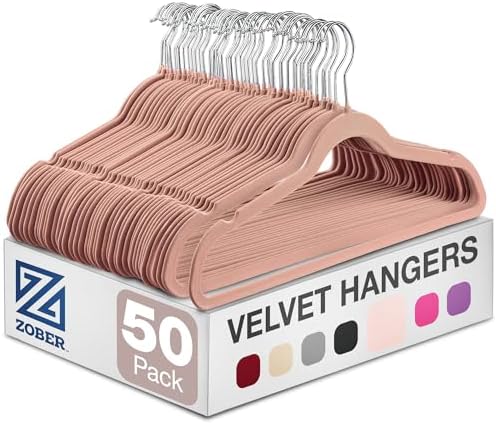 Zober Blush Velvet Hangers 50 Pack, Slim Non Slip Clothes Hangers by ZOBER