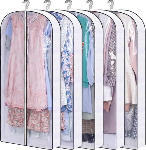 SLEEPING LAMB 50" Clear Garment Bags for Hanging Clothes Storage 4" Gussetes Dress Bags for Closet Storage Coat Cover for Suits, Sweater, Jacket(5 Packs) by SLEEPINGLAMB