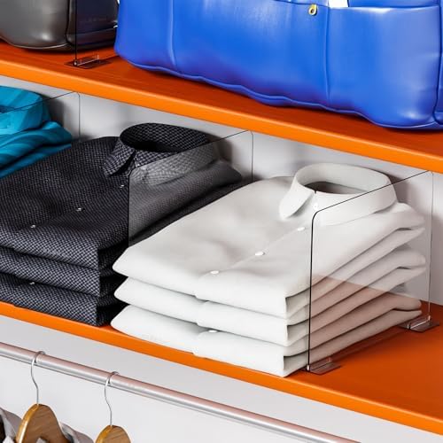 Yieach 10 Pack Acrylic Shelf Dividers for Closet Organization - Suitable for All Cupboard,Wood Shelves -Clear Closet Dividers for T Shirt,Towel,Bag,Purse Dividers,Handbag Organizer,Sweater Organizer - Image 4