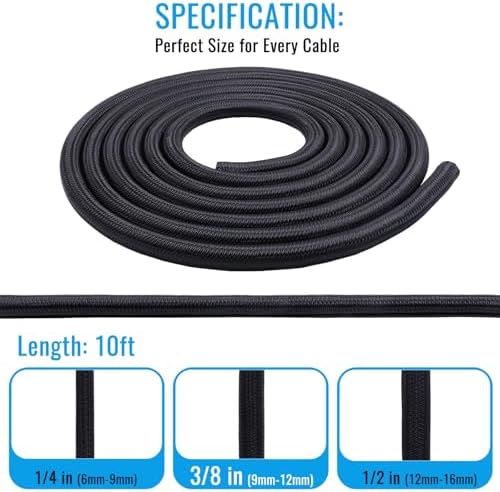 3/8" - 10Ft Split Braided Cable Sleeve, Wire Loom Tubing, Black - Image 2