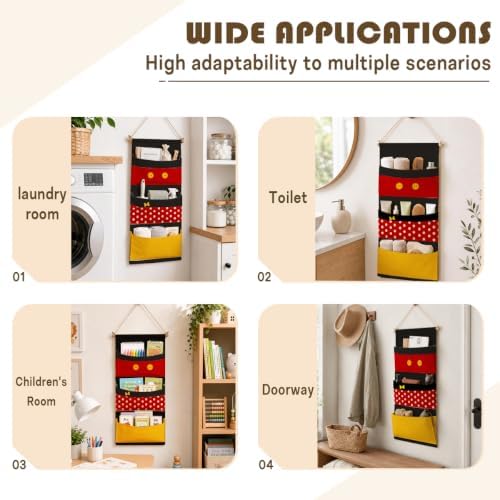 3-Pocket Hanging Wall Organizer, Cute Red Polka Dot Design for Bedroom - Image 4
