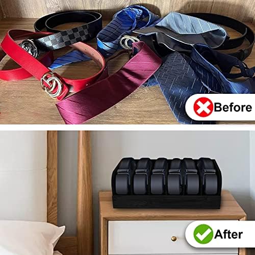 GTI Belt Organizer, 6 Compartments Belt Organizer for Closet and Drawer, Bamboo Display Case for Tie and Belt, Belt Storage Organizer for Men Women (Black) - Image 4