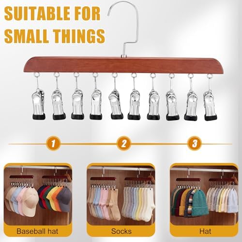 Novabright 2 Pcs Closet Organizer with 10 Clips Wooden Hat Rack for Closet, Space-Saving Hanging Organizer, Multipurpose Storage Display Accessory for Beanies, Ties, and Socks (Brown) - Image 5
