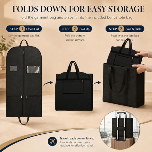 Road Trip Garment Covers, 2 Pack 43-Inch Black Bags with Rear Storage - Image 4