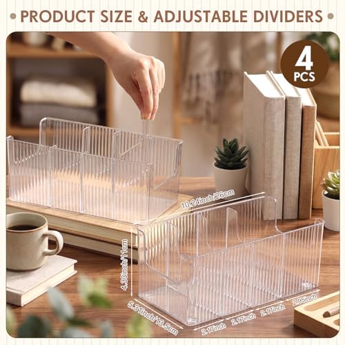 Junkin 4 Pcs Acrylic Belt Organizer with Adjustable 4 Compartments Clear Stackable Belt Holder for Men Leather Belts Storage Box for Closet Drawer Organization Multi-Purpose Display Bin with Inserts - Image 2