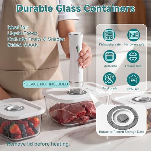 Mehomeli Glass Vacuum Seal Containers, 3-Piece Set, Small Medium Large - Image 2
