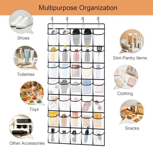 35 Pockets Over The Door Shoe Organizer, Large Breathable Mesh Hanging Shoe Rack with 4 Metal Hooks, Space Saving White Over Door Shoe Storage Holder Mesh Bag for Closet Entryway Bedroom Pantry - Image 4