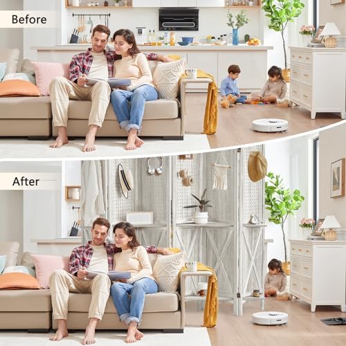 6 Panel Pegboard Room Divider with Shelves White - Image 5