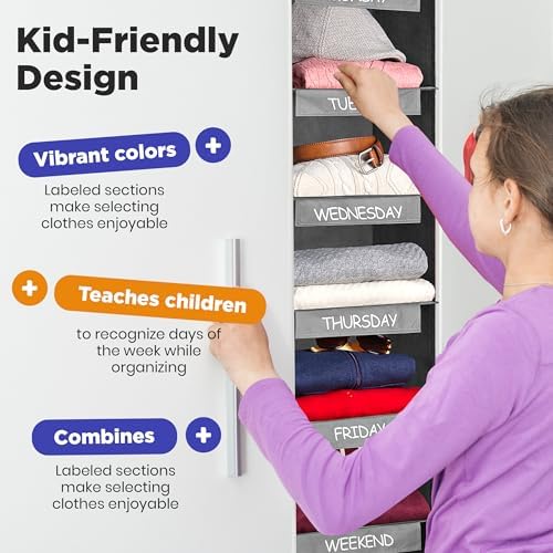 Hanging Closet Organizer 6-Shelf Kids Clothing with Day Labels - Image 4