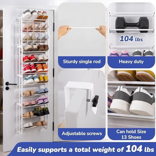 HUXOR Over The Door Shoe Organizer, 11-Tier Hanging Shoe Organizer, White - Image 4