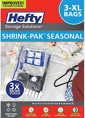 Hefty Shrink-Pak - 3 Extra Large Vacuum Storage Bags for Clothes, Pillows, Towels, or Blankets - Space Saver Vacuum Sealer Bags Ideal Under Bed Storage Solutions by HeftyShrinkPak