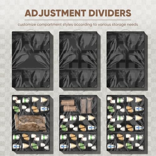 OIAHOMY 2 Pack Shoe Organizer for Closet, Large Foldable Shoe Storage Bins with Dividers and Reinforced Handles, Each Clear Cover Sneaker Box Fits Up to 24 Pairs for Entryway and Bedroom, Black - Image 4