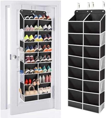 ULG Over The Door Shoe Organizer with 16 Large Pockets, Hanging Shoe Rack for Closet Door, Space Saving Shoe Storage Black by ULG