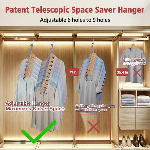 8 Pack Space Saving Hangers for Clothes, 6 to 9 Holes Expandable Heavy Duty Metal Hangers 80 Lbs Capacity, Magic Smart Hanger Closet Space Saver, Closet Organizers and Storage - Image 3