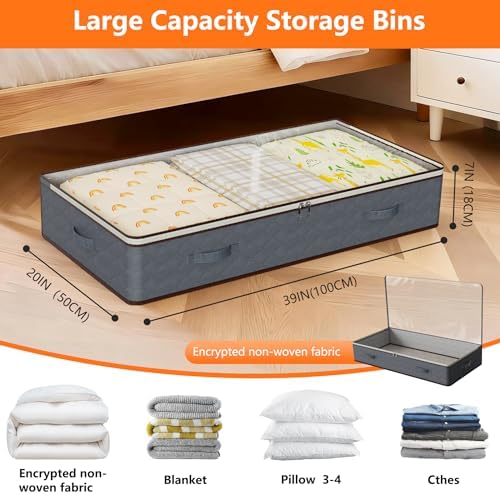 90L Under Bed Storage Containers,2-Pack Closet Organizer Storage Bins,Black - Image 2