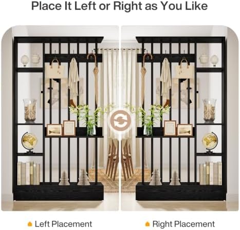 Tribesigns Wall Room Divider, Wood Freestanding Room Divider Bookcase with Shelves & Coat Hooks, 71" Modern Wall Partition for Home & Office Decorative, Black - Image 5