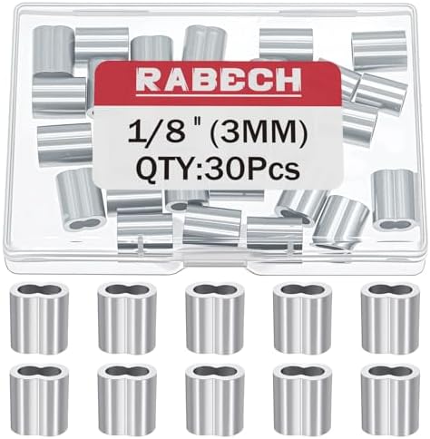 1/8 Inch Aluminum Crimping Loop Sleeve 1/8" 3MM Cable Ferrules Crimp Loops Sleeves for Wire Rope (Pack of 30Pcs) by RABECH