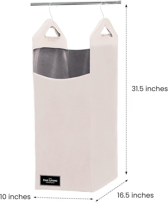 The Fine Living Co. Hanging Laundry Hamper Bag, Heavy Duty Hanger, Space Saving Closet Hamper Organizer (Beige)