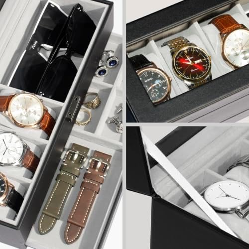Watch and Sunglasses Box, 3 Slots, Glass Lid and Drawer for Men - Image 4