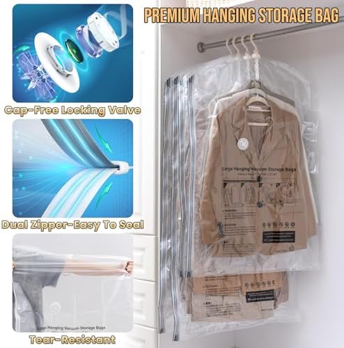TAILI Hanging Vacuum Storage Bags Clothes, Coats, Jackets,4 Jumbo with Pump - Image 5
