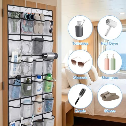 Magnetic Cruise Organizer, Over The Door Organizer for Cruise Ships with 24 Large Clear Pockets, Magnetic Shoe Rack for Door, Hanging Door Organizers for Cabin Cruise Essentials 2026（ 56.7" x 21.2"） - Image 5