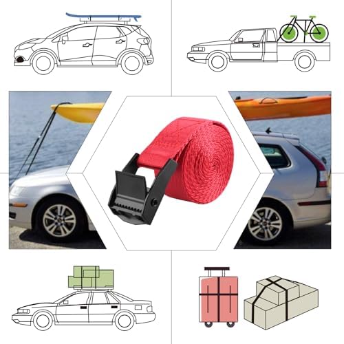 TRIWONDER Cinch Tie Down Strap Lashing Straps Heavy Duty Nylon Straps with Cam Buckles for Cargo, Trucks, Boat, Motorcycle,SUP, Kayak, Canoe, Trailer (3m, Red - 4 Pack) - Image 6
