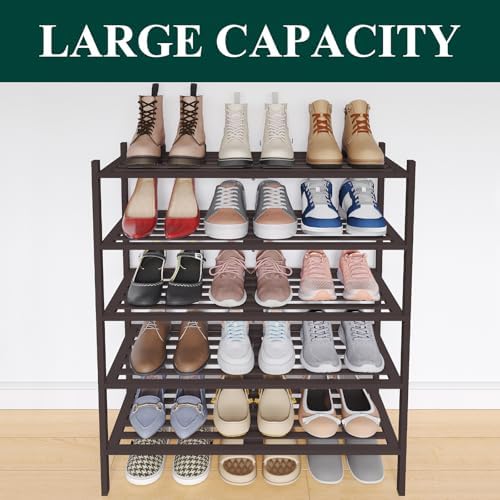 Smiry Bamboo Shoe Rack, 5 Horizontal Slats, 5 Tier - 26.8" Wide, Brown - Image 6