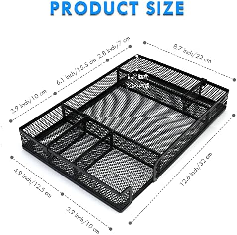 Desk Drawer Organizer Tray with Adjustable Compartments, 6 Grid Metal Mesh Drawer, Multi-use Desk Organizer Storage Box Set for Office,Home,School Supplies, 12.6X9X1.9 inch - Image 6