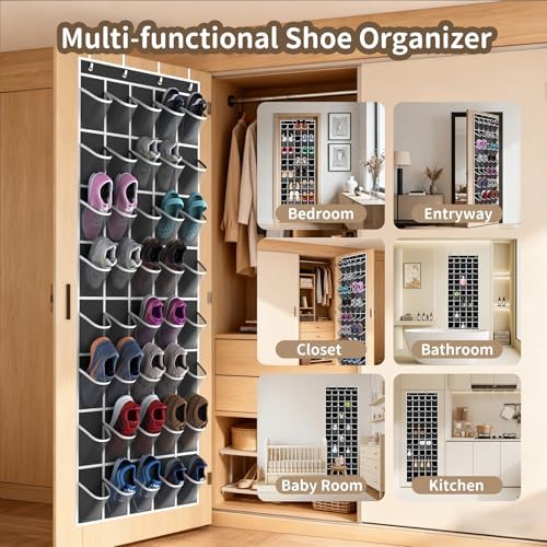 Over the Door Shoe Organizer with 40 Large Pockets, Multi-Purpose Storage for Shoe and Accessories, Durable Fabric with Adjustable Hooks for Home Closet Bedroom Entryway-Black - Image 5
