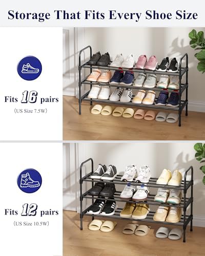 Kitsure Shoe Rack - 3-Tier Space-Saving Shoe Organizer & Shoe Shelf with Handle, Easy Assembly, Sturdy Metal Shoe Rack for Closet, Entryway, Bedroom, 28.0" x 11.8" x 26.5", Black - Image 4