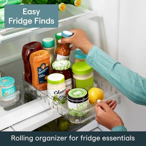 YouCopia RollOut Fridge Caddy BPA-Free Clear Rolling Refrigerator Organizer Bin with Adjustable Dividers and Handles, 9" Wide - Image 2