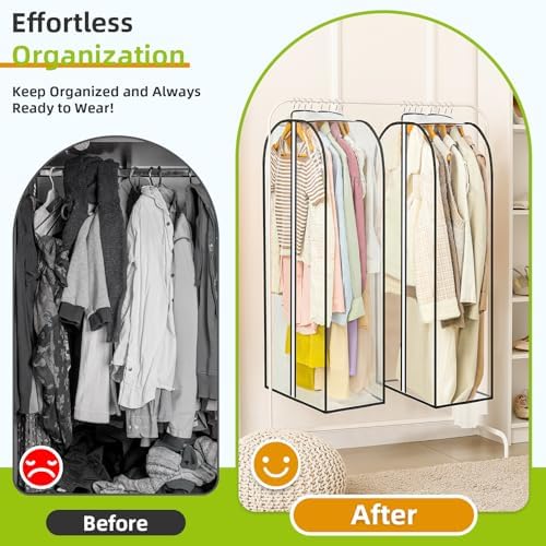 LANDNEOO 6 Pack Clear Garment Bags for Hanging Clothes with Zippers on Double Sides - 10'' Clothes Storage for Coat, Dress, and Fur in Closet - 40'' Long Suit Bags - Image 5
