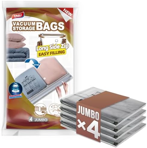 TAILI 4 Pack Vacuum Storage Bags, Jumbo LONG SIDE ZIP(39x28 inch), Clear by TAILI