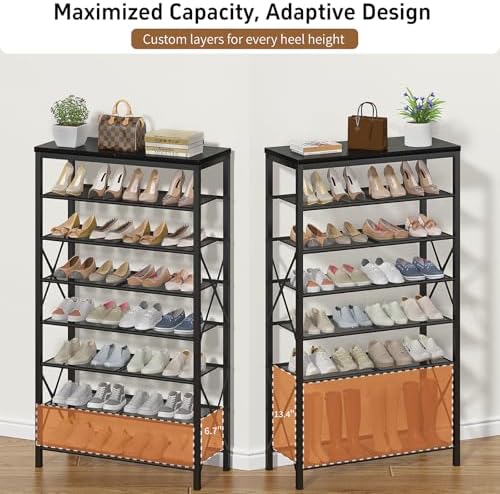 Metal Shoe Rack, 8 Tier Shoe Shelf Holds 32 Pairs, Vertical Shoe Organizer for Garage Front Door Entrance, Black - Image 5