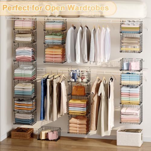 Lyuwanxian 4-Tier Hanging Closet Organizer with 360°Rotating Hooks – Foldable Hanging Shelves for Small Spaces, Wire Storage Basket, Closet Organizer System, Black - Image 5