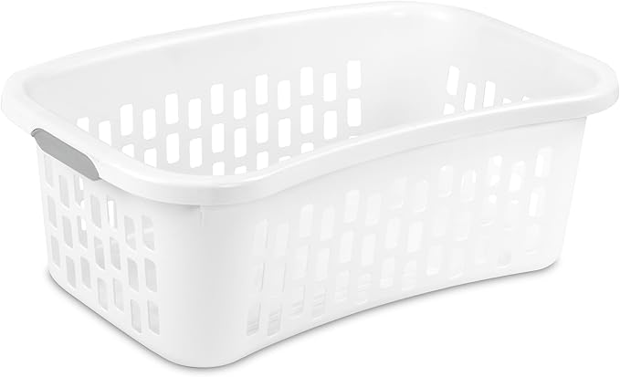 Sterilite 18 Pack HipHold Laundry Basket, Plastic Rectangle Clothes Hamper with Comfort Grip Handles & Reinforced Rim, 1.5 Bushel Capacity, White