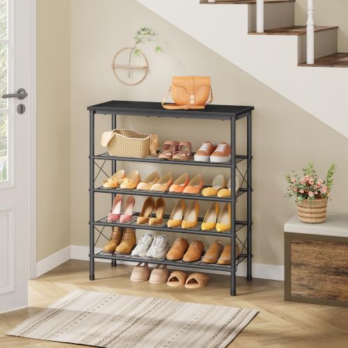 Tajsoon 5 Tier Shoe Rack Organizer for 16-20 Pairs of Shoes, Black - Image 2