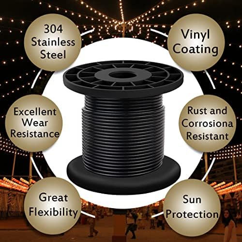 304 Stainless Steel Wire Rope for String Lights, Black Coated, 3/32"x100 FT - Image 5