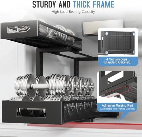 1 Pack 17IN Depth Under Sink Storage Organizer, Large 2-Tier Elegant Mesh Pull Out Shelf for Kitchen and Bathroom Cabinet Organization, L-Shaped and Adjustable Height Design-Black - Image 3